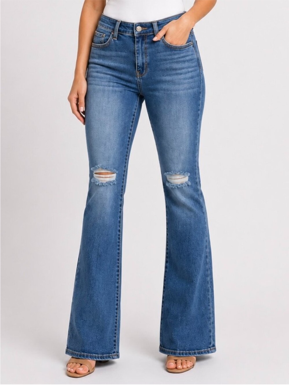 Judy Blue Mid-Rise Boot Cut Jeans women’s size 18 Wide Distressed Knee Western